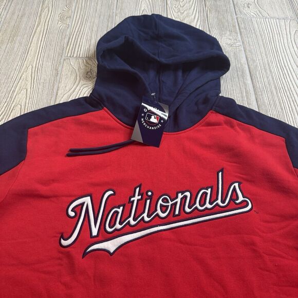 Washington Nationals Hoodie Mens XL Red Script Spellout Sewn Fleece Majestic New - Picture 2 of 11